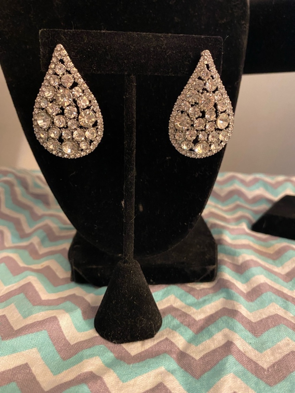 Bridal Crystal Teardrop Statement Earrings - Silver
